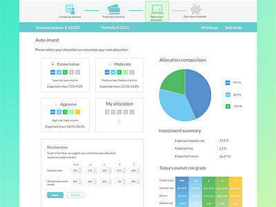 Dribble Auto-Invest clean firstshot invest lending ui ux web application