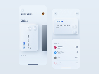 Mobile Banking bank card credit card figma finance analytics finance app neomorphism 新拟态