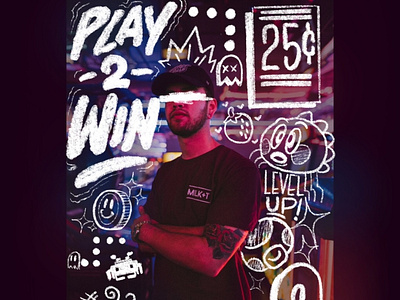 “PLAY 2 WIN” illustration artist branding content content creator design gaming gaming art graphic design illustration photography typography