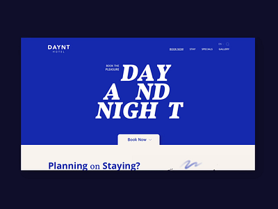 Daynt Hotel Landing Page blue branding color design flat hotel illustration ipadpro landingpage night procreate site typography ui ux vector webdesign website