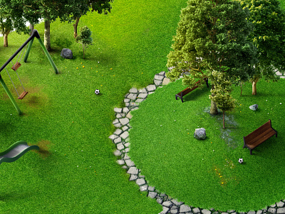 Manicured Garden 3d garden photoshop rendering trees