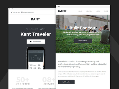 Kant - Responsive Email for Startups - App & Agency Version campaign monitor email framework email-boilerplate email-marketing email-template mailchimp mailster pine portfolio responsive-email stampready startup