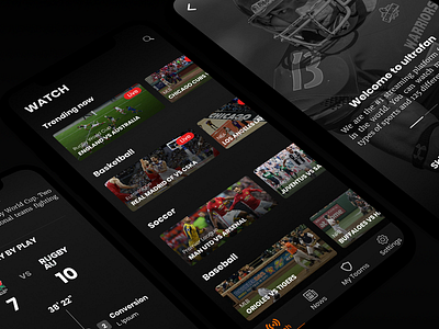 Ultrafan App dark dark ui mobile app sports app streaming app