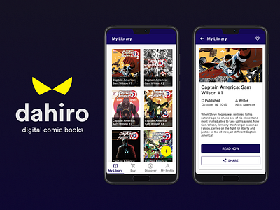 Dahiro - Comic Book Reading App android blue blue and yellow comic book material design reading