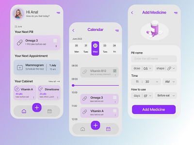 Medicine Reminder App application branding design doctor drug figma figma design healthcare interface logo medical app medicine medicine reminder mobile mobile design pill reminder reminder app ui uiux ux