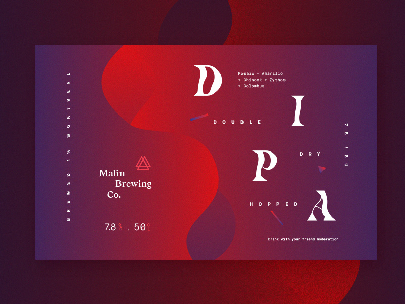 Malin Brewing Co. - DIPA print serif purple red gradient brewing bottle ipa label beer craft beer