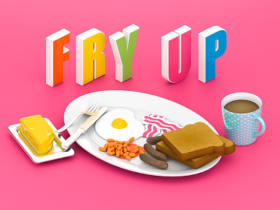 Fry Up - Titles 3d blocks cinema4d cr6 design digital eggs food isometric