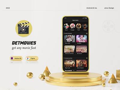 Getmovies Mobile app application design landing page mobile app movie uiux