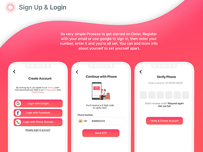 Datting mobile app application datting design login meet register ui ux