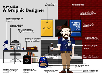 MTV Cribs: A Graphic Designer culture design designers flat illustration fun funny graphic design illustration infographic mtv cribs