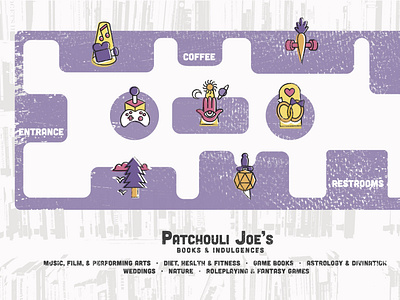 Map & Icon System for Patchouli Joe's bookstore branding coffee design graphic design icon icon system icons way finding