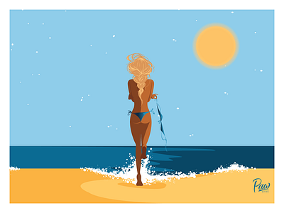 Paw Design Girl beach girl illustration love magnet paw design poetic postcard sea sexy summer sun