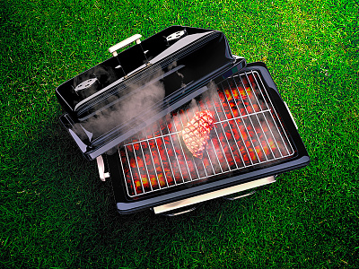 Grill coals grass grill illustration ios meat reflection steam steel