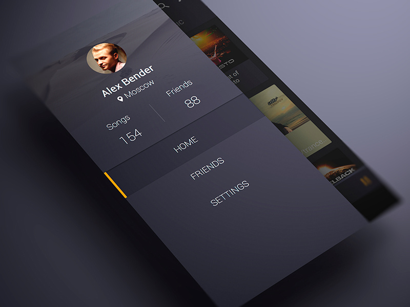 Android music App Material design Sidebar by ALEX BENDER on Dribbble