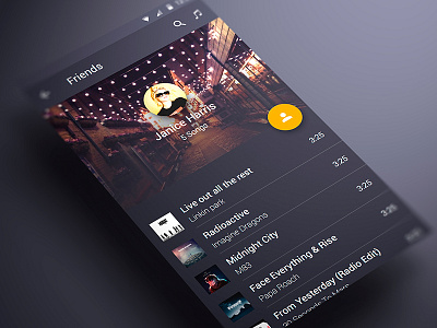 Android music App Material design Friend View android app contacts material material design music player sidebar ui user ux