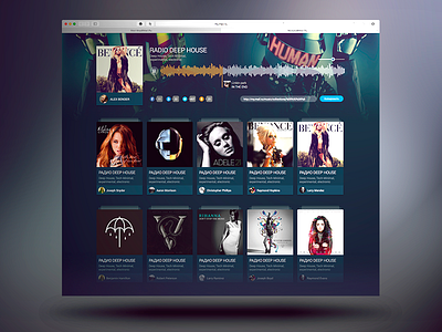 Web User Radio material material design music news player playlist profile radio sidebar ui web