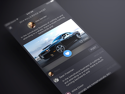 Cars App Comments app cars collections dark friends ios social timeline ui ux