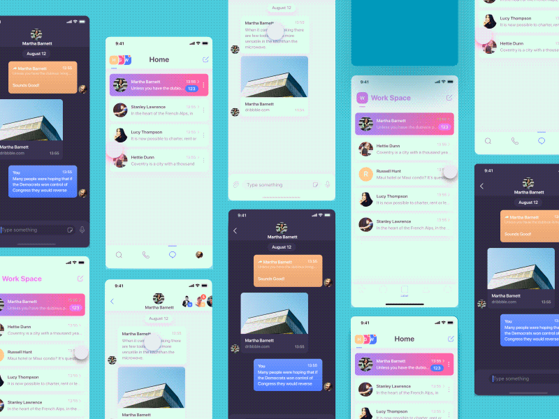 Chat animations app buble cards chat flow icon ios messenger sidebar space ui ux