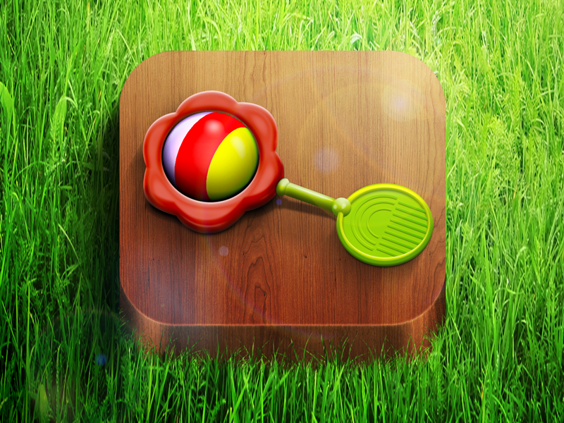 iOS rattle icon moscow russia flare highlight ios icon app kids ball wood rattle grass iphone ipad sun reflections lights shadows happy