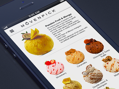 Movenpick ice-cream app app ball food happy ice cream icon ios ipad iphone lights reflections shadows sweet ui