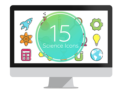 Science Icons calculator gear icon light bulb outline presentation rocket science test tubes