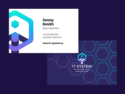 It System Business Card blue and white business business card card design hexagon logo restyling system system design