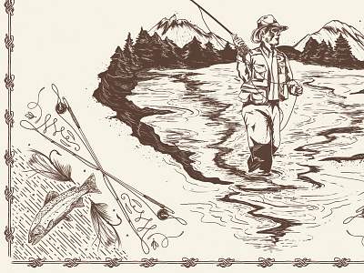 Fishing Bandana bandana fishing illustration lake landscape mountain pattern trout