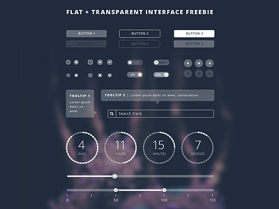 Freebie Friday | Flat Transparent UI Kit - .PSD link inside! buttons flat free freebie monkee boy monotone psddd tooltip transparent ui vector