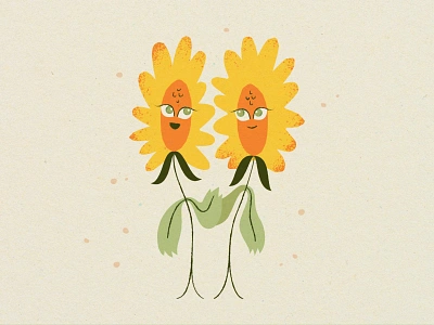 Summer Sunflowers card character flower friends illustration organic print sunflower texture vector