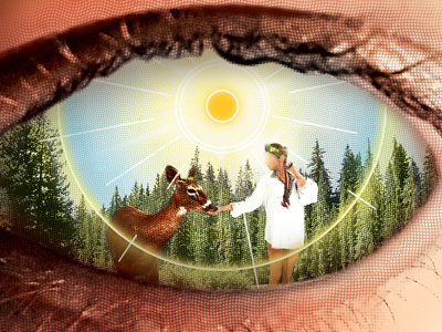 Gratitude World album art deer eye fantasy girl illustration sun