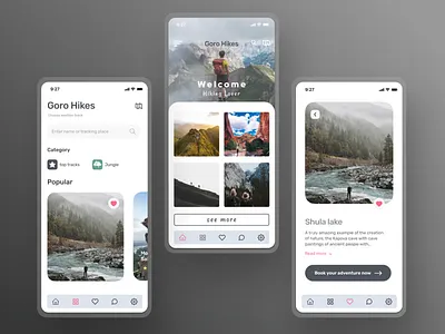 Goro Hikes app design. app design app design inspiration design inspiration fun app design hiking app design hiking app design ideas minimal app design modeern app design travelling app design ui design ui ux ui ux design ux design