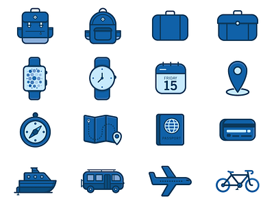 Travel Icons backpack boat icon design icon set icons location plane time transportation travel van watch