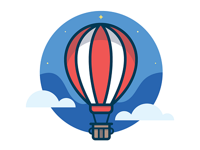 Hot Air Balloon Illy blue clouds fly hot air balloon icon icon design illustration line art night time red starry night stars