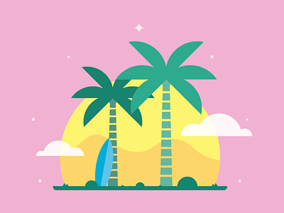 Daydreaming of somewhere tropical daydream dream illustration island landscape ocean palm trees stars sunset surf tropical vibes