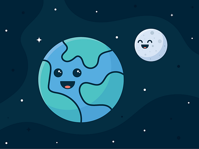 Earthday Illustration celebrate character design cosmic cute earth earth day moon outer space planet space stars