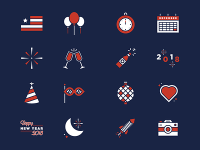 Happy New Year! celebrate flag heart holiday icon icon design icon set iconography new year nye party usa