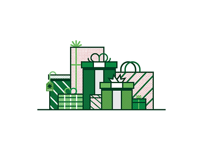 Throwback to part of a Holiday Illy from this past year bow christmas design gifts green halftones holiday illustration line art presents shopping thick strokes vector