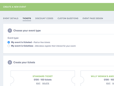 Create Event - Tickets Section ui
