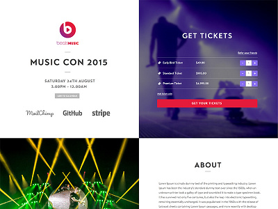 Music themed event page events ticketing