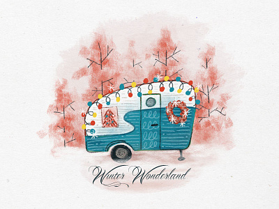 Holiday Sketching - Winter Wonderland christmas holiday illustration sketch trailer vintage camper