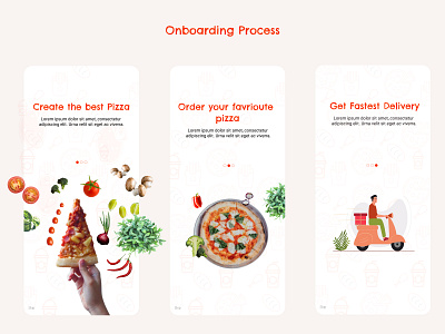 Pizzeria- Onboarding Screens app branding design illustration mobileapp typography ui ux vector