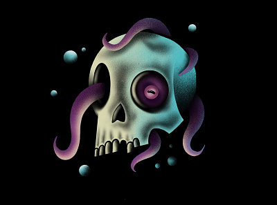 SEA SKULL design grain graphic design icon illustration minimal octopus retro sea skull texture