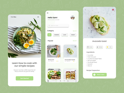 Full Bite | Food Mobile App app appdesign application bite breakfast buttons design dessert food foodapp lunch mobile mobileapp mobiledesign recipes ui uiux ux vegetables