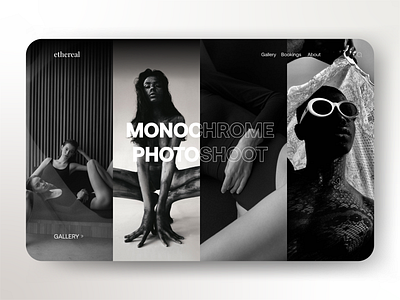 ethereal | Landing Page black blackwhite camera design graphic design landingpage media minimal monochrome navbar photo photoshoot picture socials studio ui uiux webdesign