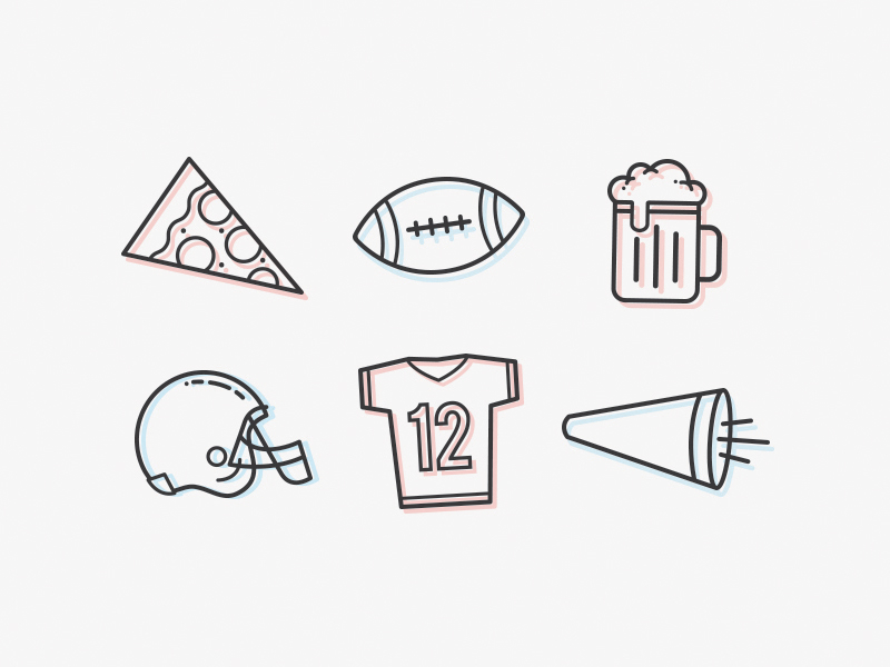 Super Bowl Glyphs beer design football glyphs helmet icons illustration jersey megaphone pizza