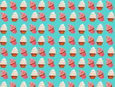 cakes with cream watercolor seamless pattern, cupcake tasty textile textiles texture.