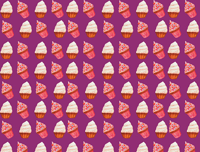 cakes with cream watercolor seamless pattern, cupcake textiles texture