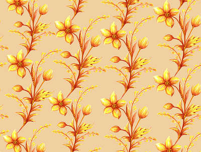 autumn flowers, autumn watercolor seamless pattern herbal illustration