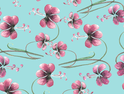 pink flowers, purple flowers watercolor seamless pattern wrapping paper