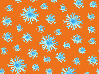 watercolor snowflakes, seamless pattern, orange background